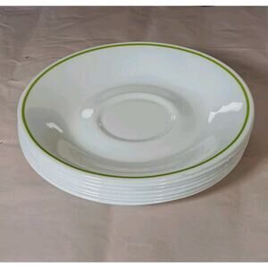 Corelle Spring Meadow 6.25” Coffee Saucers Wildflower Green Band Rim Lot of 7